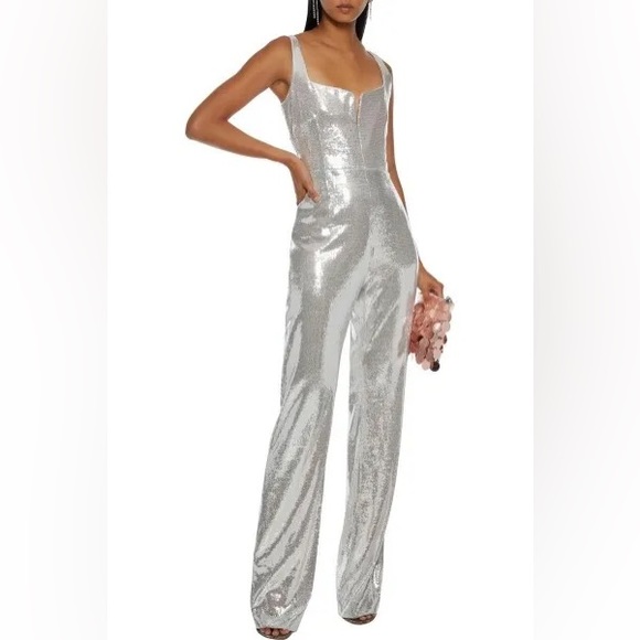 New Galvan London Silver Sequin Jumpsuit Size 6 - Picture 1 of 7